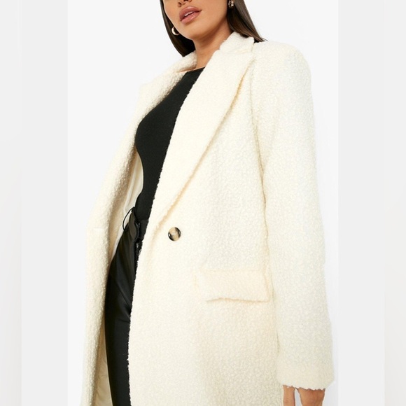 Boohoo textured wool look long coat cream NWT size 4‎ us uk 8 - Picture 2 of 4